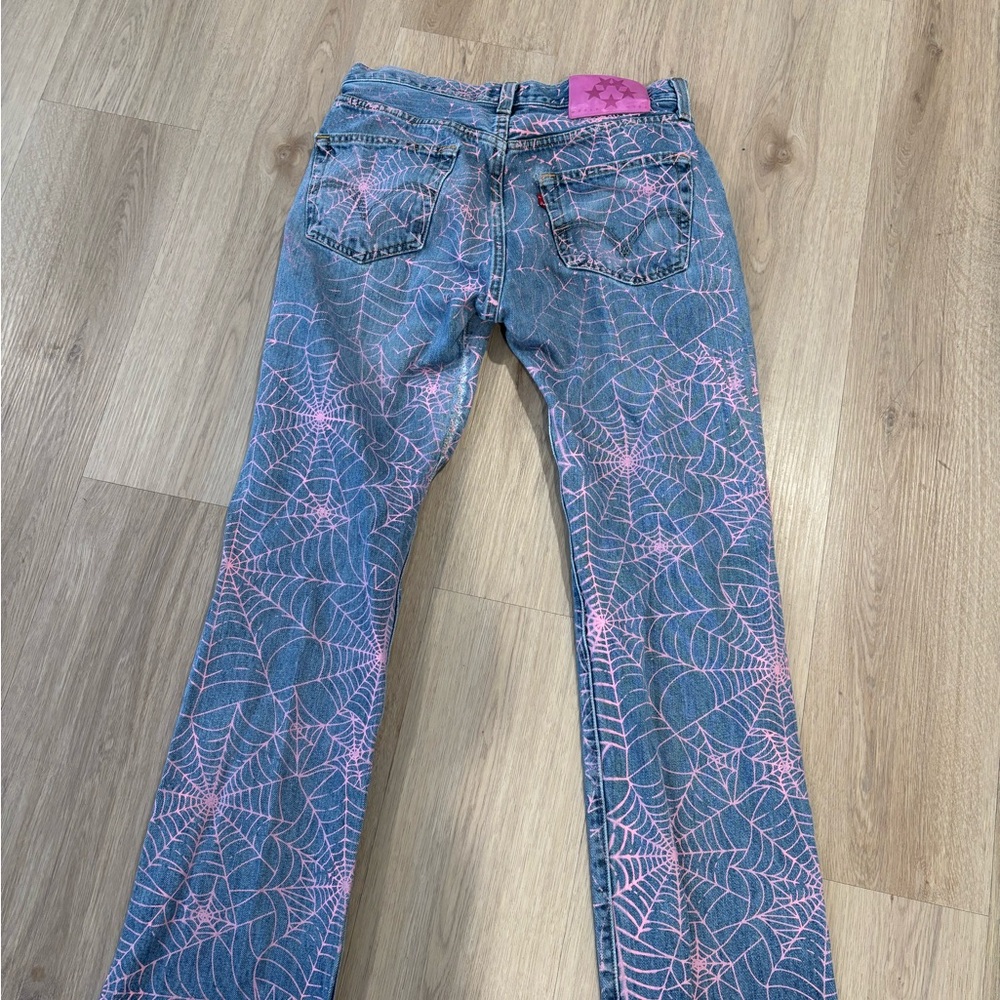 Spider men jeans Sp5der AOP Vintage 501 Denim Pink Web